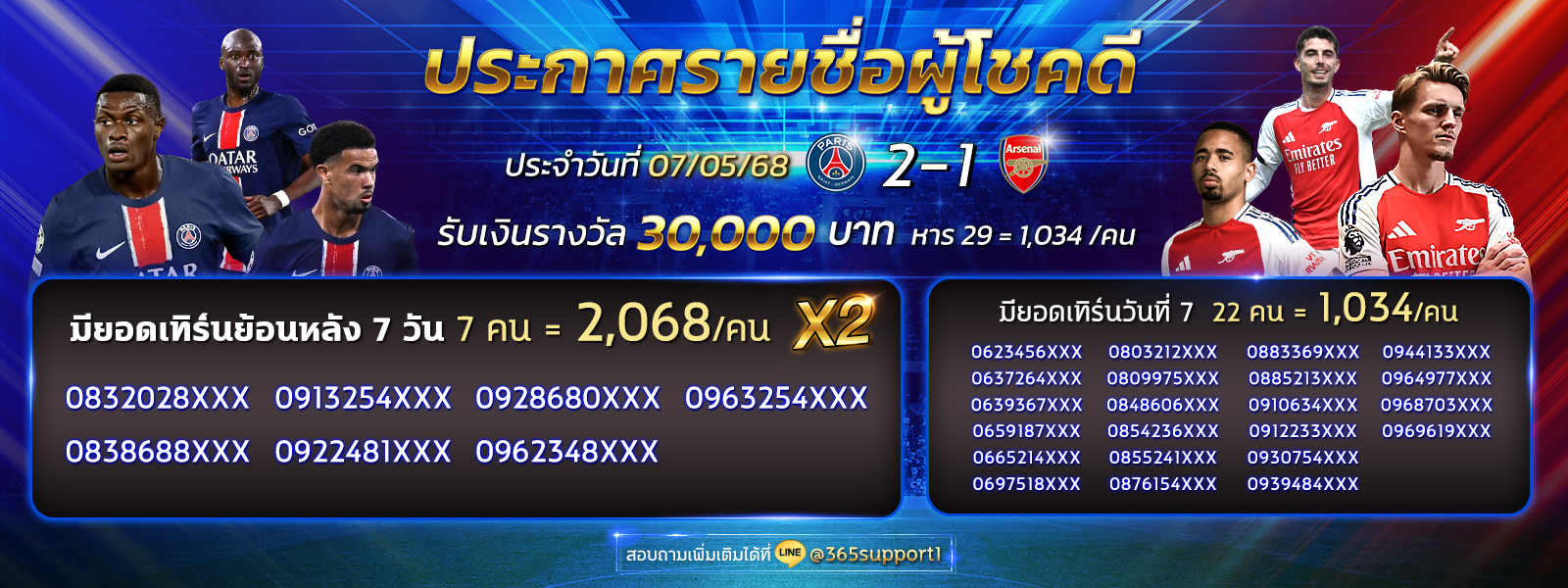 ประกาศรายชื่อผู้โชคดีบอล